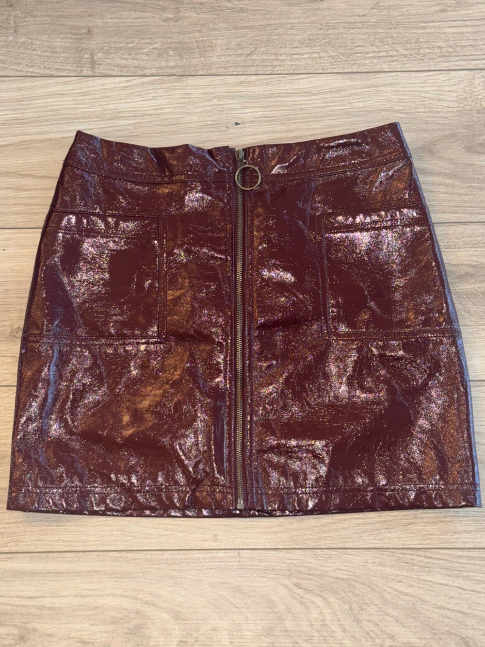 Wild Fable Burgundy Patent Faux Leather Mini Skirt Size Medium